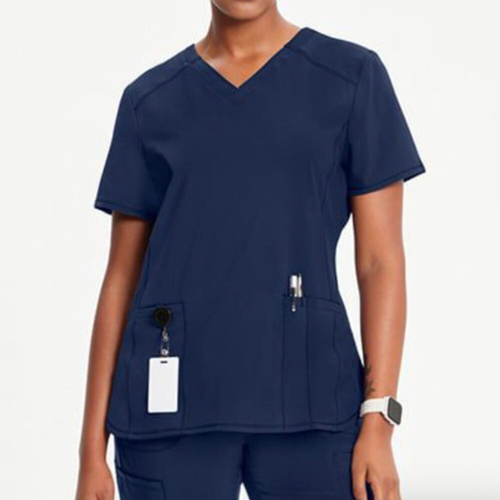 Elegant Navy V-Neck Blouse